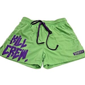 Kill Crew Muy Thai Green/Purple Drawstring Gym Athletic Shorts; Unisex Large